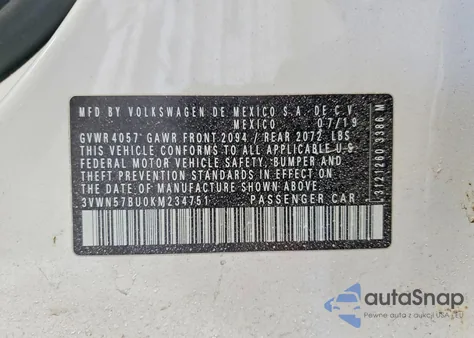 2019 Volkswagen Jetta S из США, поврежденный, VIN 3VWN57BU0KM234751